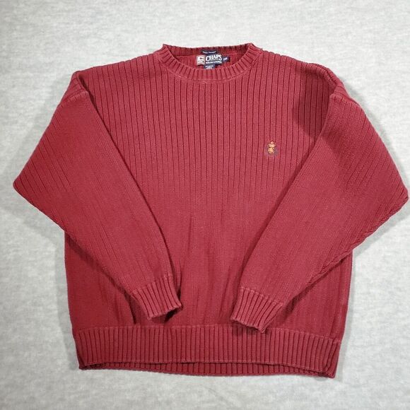 Chaps Ralph Lauren Sweater Mens Big 2X Red Cable Knit Cotton Crew Neck Pullover - Picture 1 of 7